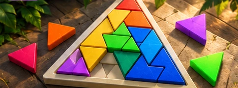 Illustration of colourful triangular puzzle pieces
